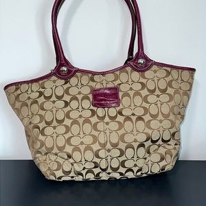 Coach Canvas Logo Bag with Magenta Trim and Handles!